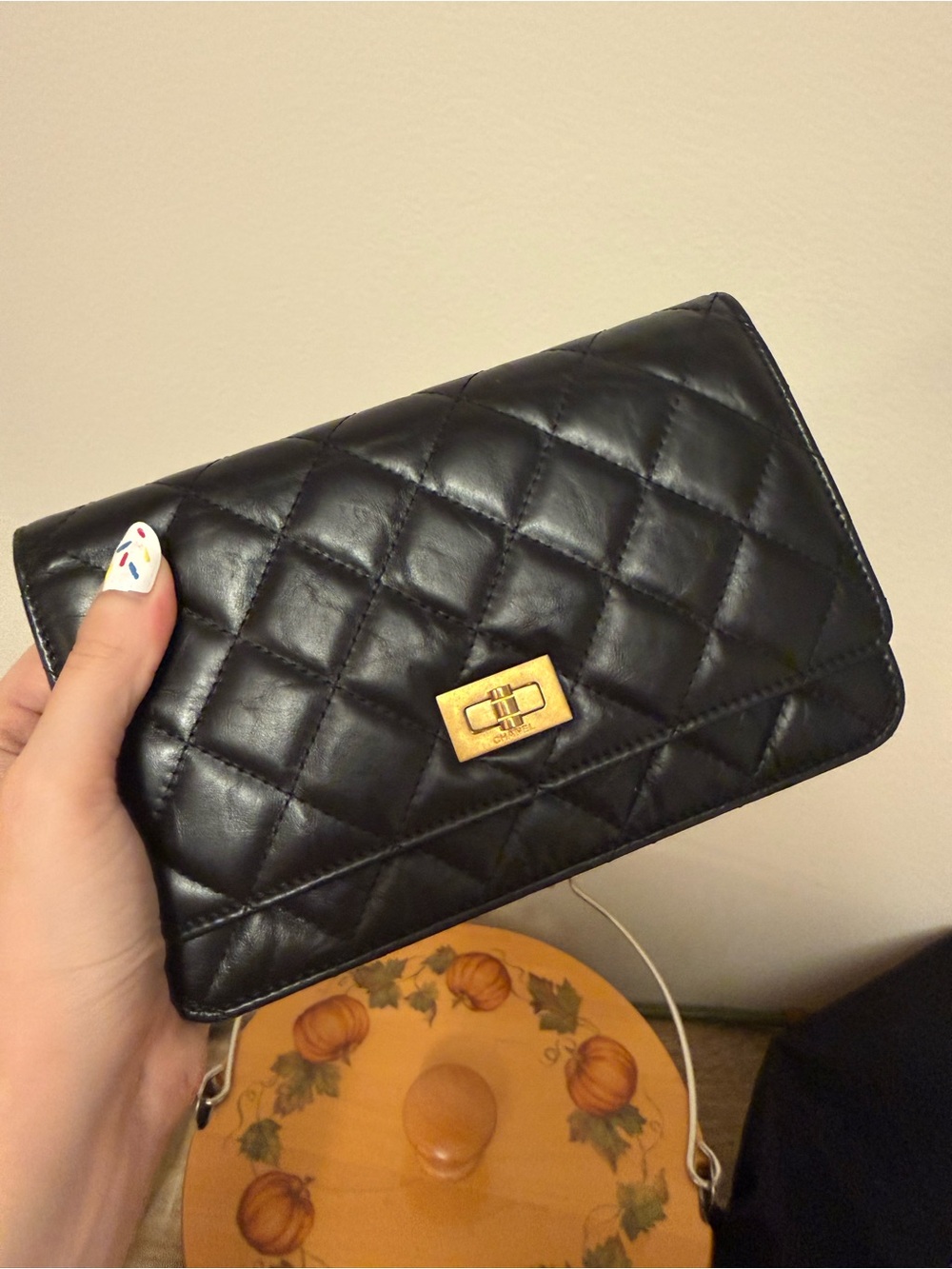 CHANEL crinkled goatskin Black Quilted Crossbody with Gold Turn-Lock Hardware